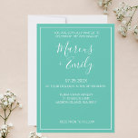 Convites Convocação para Casamento Moderno Minimalista de A<br><div class="desc">O convite para o casamento bonito,  moderno,  minimalista e moderno apresenta um fundo azul aqua (2022 coleciona "Cascade" de Pantone) com blocos de texto personalizáveis brancos em fontes modernas</div>