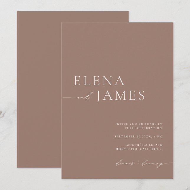 Convites Convocação para Casamento Moderno Neutral Mocha &  (Frente/Verso)