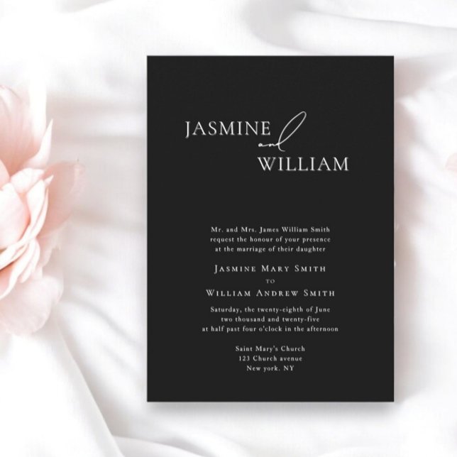 Convites Convocação para Casamento Negro e Branco Elegante  (when modern design meet traditional text by willows weddings)