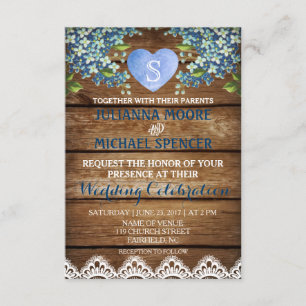 Convites Convocação para Casamento Rustic Blue Hydrangea & 