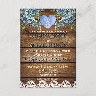 Convites Convocação para Casamento Rustic Blue Hydrangea &