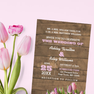 Convites Convocação para Casamento Rustic Tulips & Barnwood