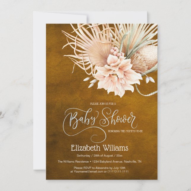 Convites Convocação Rustic Boho Watercolor Pampass Grass (Frente)