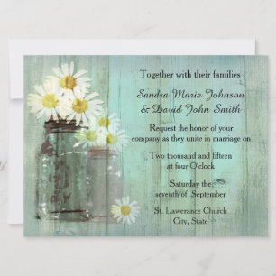 Convites Convocação Rustic Mason Jar E Daisy Weding