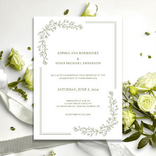 Convites Convocação Verde para Casamento do Elegante Floral