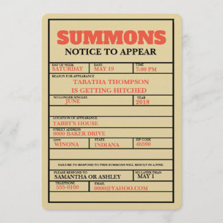 Convites Convocações do Tribunal Convocação de Bachelorette