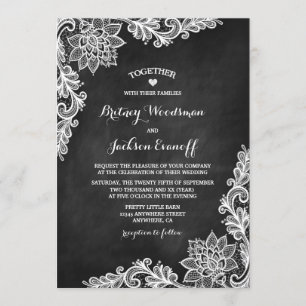 Convites Convocações Rustic Chalkboard Floral Lace Casament