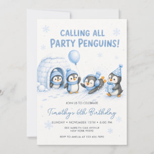 Convites Convocando Todos os Pinguins de Festa de Aniversár
