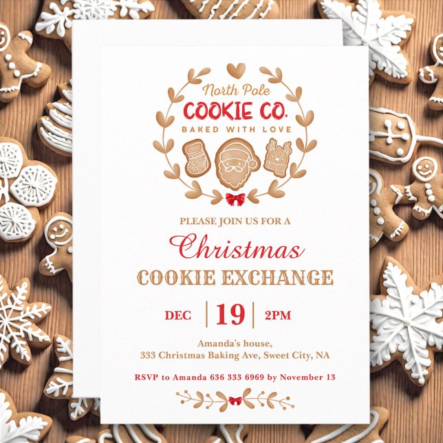 Convites Cookie Exchange Gingercake Simples (Christmas Cookie Exchange Gingerbread Red Simple Invitation)