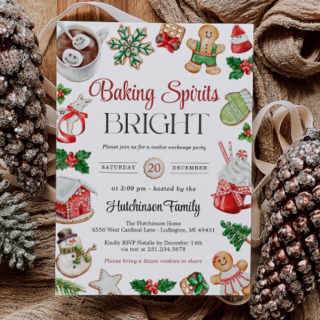 Convites Cookie Exchange Party Invitation (Cookie Exchange Party Invitation - Baking Spirits Bright)