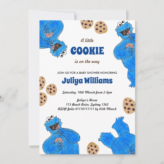 Convites Cookie Monster Baby Shower Invitation (Frente)