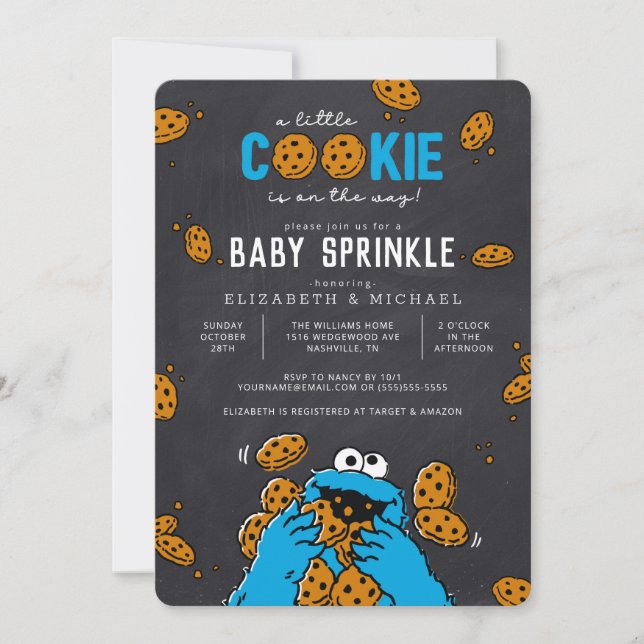 Convites Cookie Monster Chalkboard Baby Sprinkle (Frente)