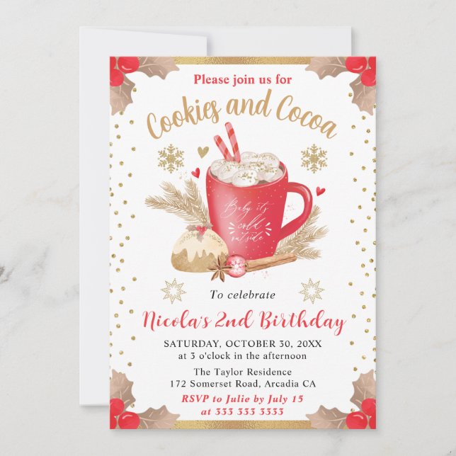 Convites Cookies and Cocoa 2nd Birthday Invitation (Frente)