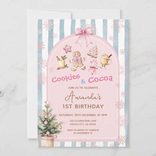 Convites Cookies and Cocoa Christmas Kids Birthday (Frente)