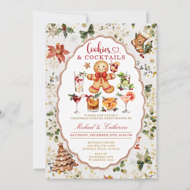 Convites Cookies & Cocktails Winter Christmas Holiday Party (Frente)