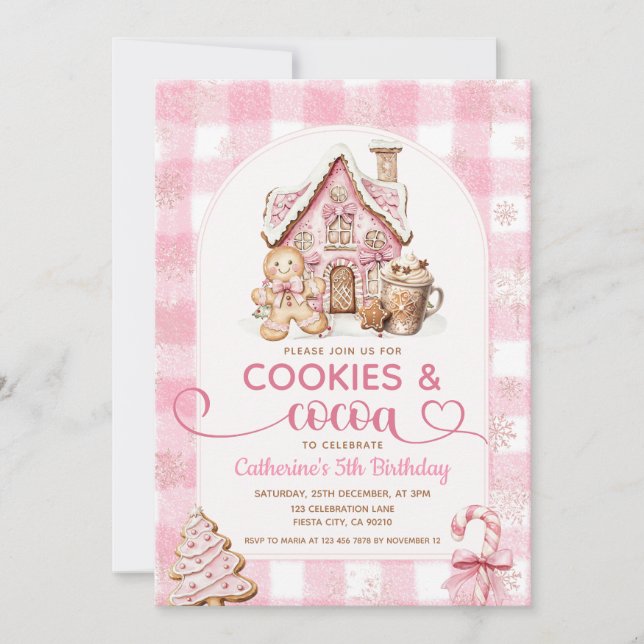 Convites Cookies & Cocoa Birthday Pink Snowflakes Holiday (Frente)