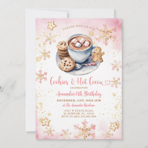 Convites Cookies cor-de-rosa e 6 de Floco de Neve de Cacau