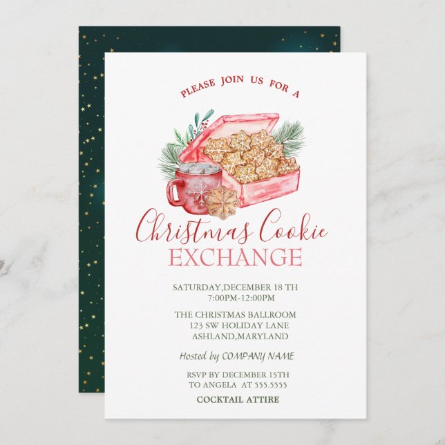 Convites Cookies de Natal com Aquarela é Natal Verde (Frente/Verso)