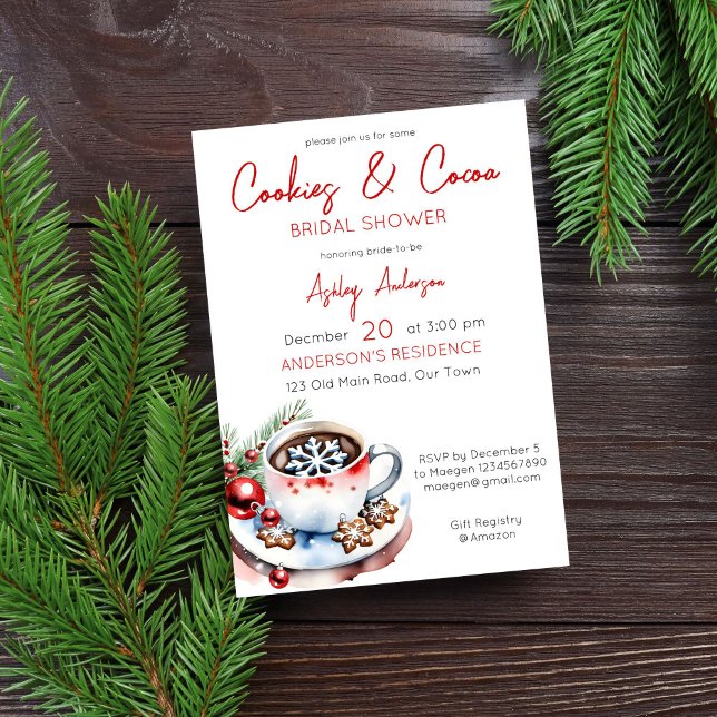 Convites Cookies e chá de panela de Natal de inverno de cac (Cookies and cocoa winter Christmas bridal shower editable template Invitation digital download)