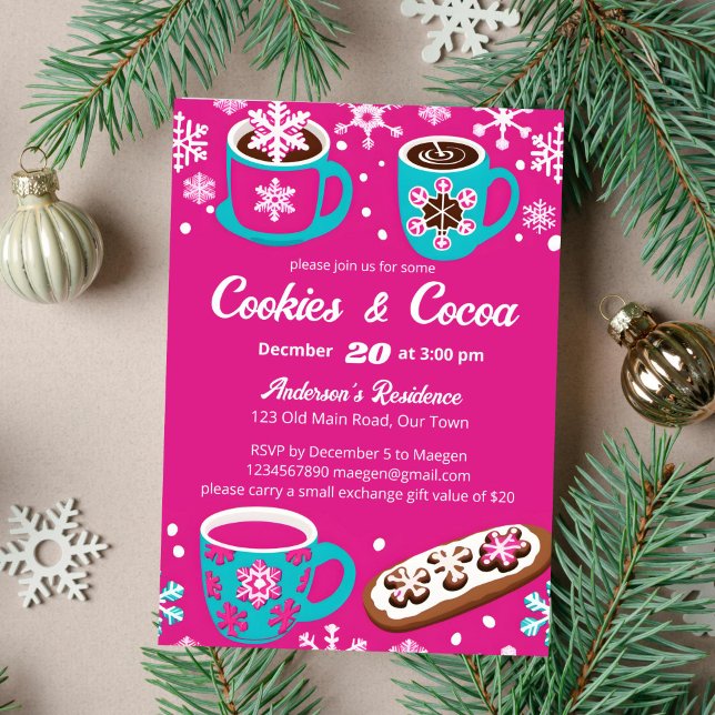 Convites Cookies e modelo de grão de cacau (Cookies and cocoa groovy retro template invitation instant download pink and teal colors cups )