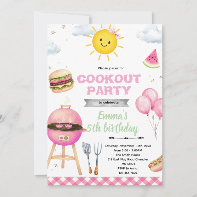 Convites Cookout Birthday girl Invitation (Frente)
