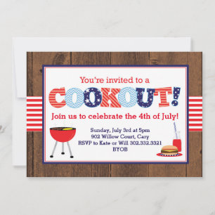 Convites Cookout Patriótico Vermelho, Branco e Azul