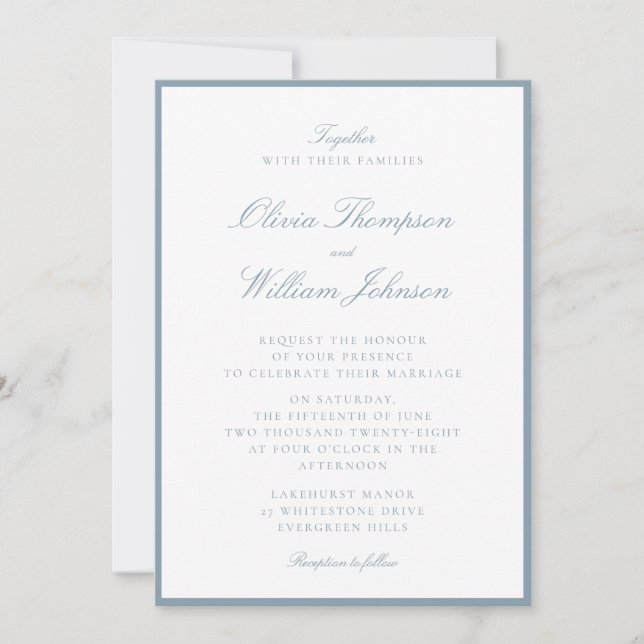 Convites Cool Blue Framed Wedding Invitation (Frente)