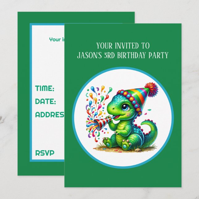 Convites Cool boys dinosaur party add text  (Frente/Verso)