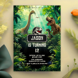 Convites Cool Dinosaurs World Jurassic Greenery Birthday