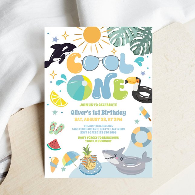 Convites Cool One Pool Party Summer 1st Birthday Invitation (Criador carregado)