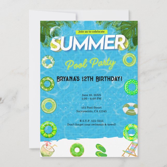 Convites Cool Pool Party | Swimming Birthday (Frente)