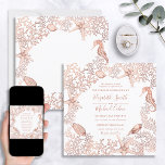 Convites Cooper Coral Wreath Script Starfish Square<br><div class="desc">Estamos apaixonados por este belo convite de casamento para a praia de coral de cobre quadrado! Lush com uma falso coral de folha de cobre embelezado com conchas, estrelas-do-mar e cavalo-marinho, é luxuoso e bonito. Os nomes estão escritos numa famosa tipografia de scripts escrita à mão. A parte de trás...</div>