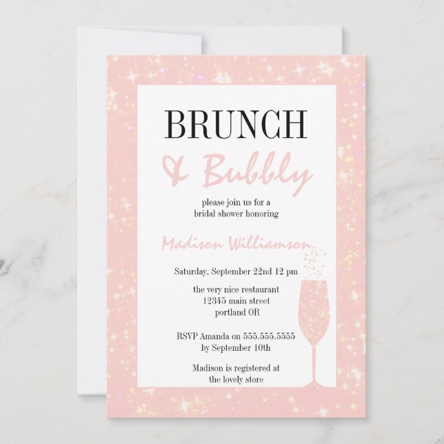 Convites Copo de Champanhe Brunch e Espumante Rosa Brilhant (Frente)