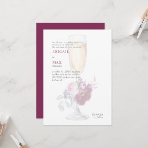 Convites Copo de Champanhe Elegante Floral Rosa Casamento