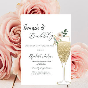 Convites Copo de Champanhe Flor Branca Brunch & Bubbly