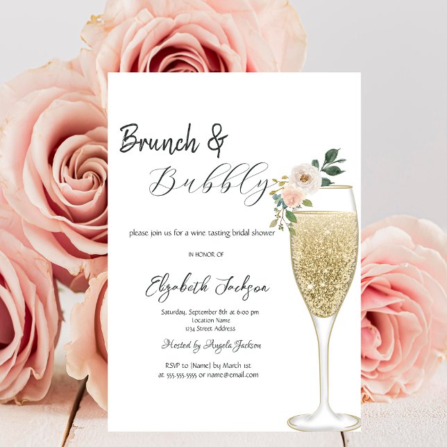 Convites Copo de Champanhe Flor Branca Brunch & Bubbly (Criador carregado)
