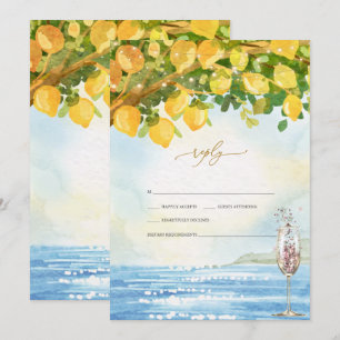 Convites Copo de Champanhe Oceano Limões Casamento RSVP  