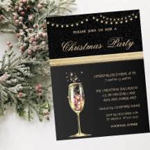 Copo de Champanhe Preto Elegante, Festa de Natal