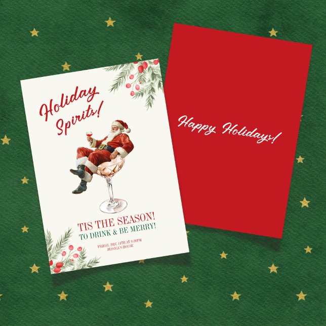 Convites Copo de Cocktail Papai Noel (Santa Sitting Martini Glass Holiday Invitation)