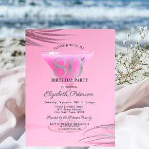 Convites Copo de Cocktail Rosa Aniversário de 80 anos  
