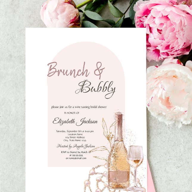 Convites Copo de Vinho Boho Flores Pérolas Brunch & Espuman (Criador carregado)