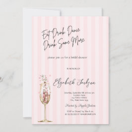 Convites Copo de Vinho Chic Confete Listrado Rosa