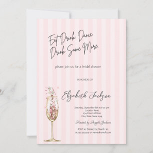 Convites Copo de Vinho Chic Confete Listrado Rosa 