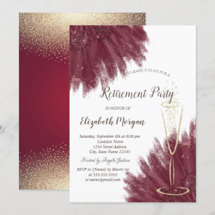 Convites Copo de Vinho Confete Dourado Elegante Burgundy