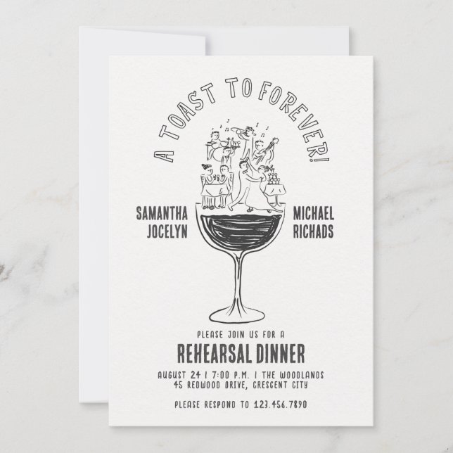 Convites Copo de Vinho Engraçado Jantar de Ensaio da Festa (Frente)