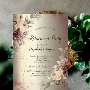 Convites Copo de Vinho Rosas Champanhe Aposentadoria
