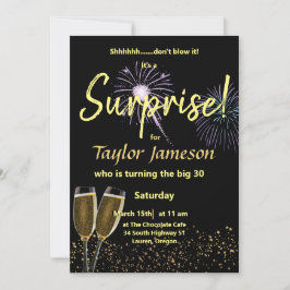 Convites Copo de vinho surpresa preto e dourado