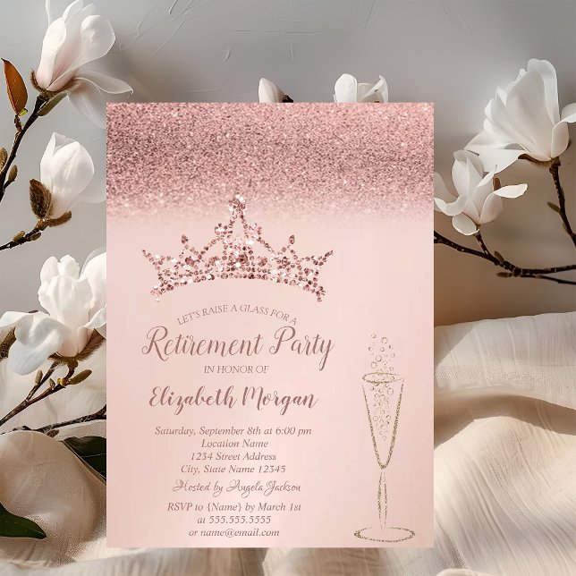 Convites Copo de Vinho Tiara Brilho Dourado Rosa Aposentado (Criador carregado)