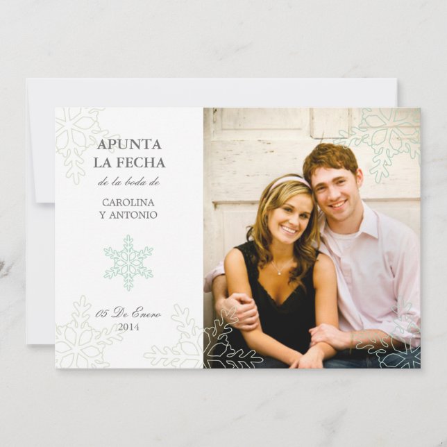 Convites Copos de Nieve del Invierno Guardar Las Fechas (Frente)