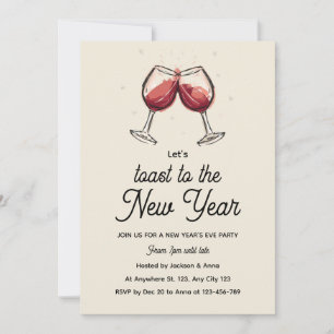 Convites Copos de Vinho Tinto Desenhados à Mão para Festa d
